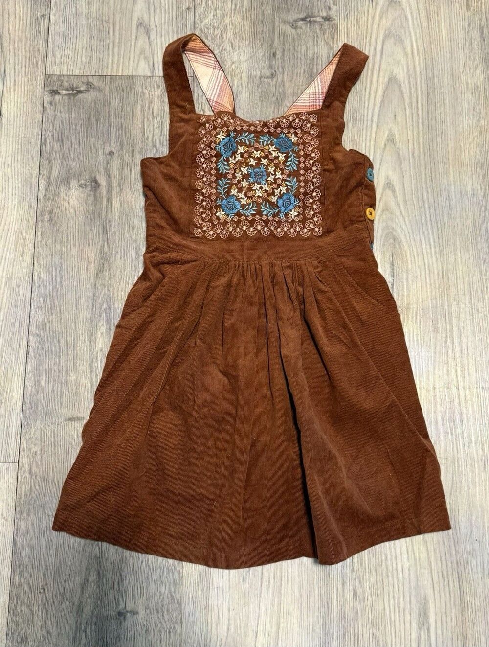 Matilda Jane Arya Girls Jumper Dress Brown Corduroy Floral Embroidery Size 6